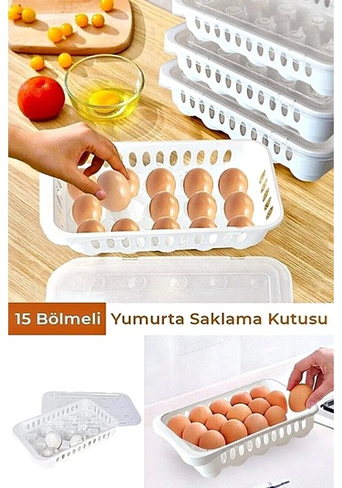 2 Adet 15 li Yumurta Saklama Kabı Yumurtalık Kapaklı Buzdolabı Yumurta