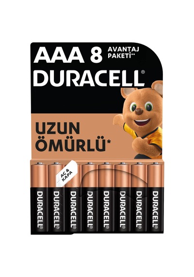 Duracell Alkalin AAA İnce Kalem Piller 1 5 V LR03 MN2400 8 li Paket