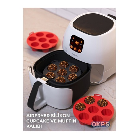 Airfryer Silikon Cupcake Kek Pişirme Kabı Fırın Kalıbı Kırmızı