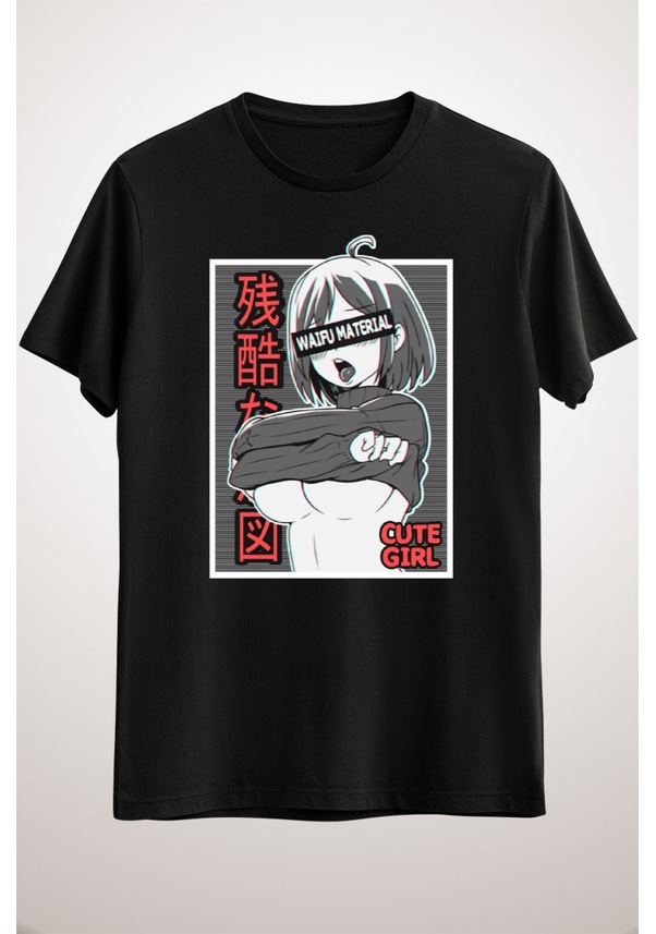 Greenmint Unisex Siyah T Shirt Ahegao Anime Girl Ecchi Waifu Material Gift For Lewd Otaku