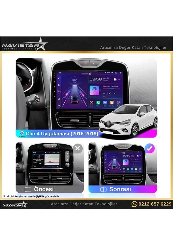 Renault Clio 4 Kablosuz Carplay 4gb 64gb Android 13 Navigasyon