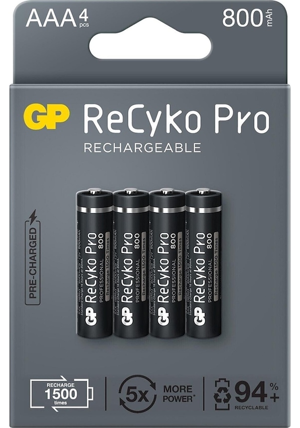 Gp Aaa 800 Mah Şarjlı İnce Kalem Pil 4 Lü Paket Recyko Şarjlı Pil