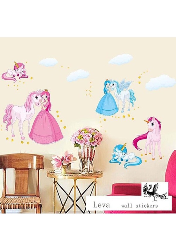 Prenses Unicorn Tay Pony Bebek Ve Ocuk Odas Pvc Duvar Sticker