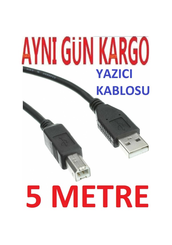 Yazici Kablosu Ara Printer Usb 5 Metre 4913A Bağlanti Bağlama Uzu