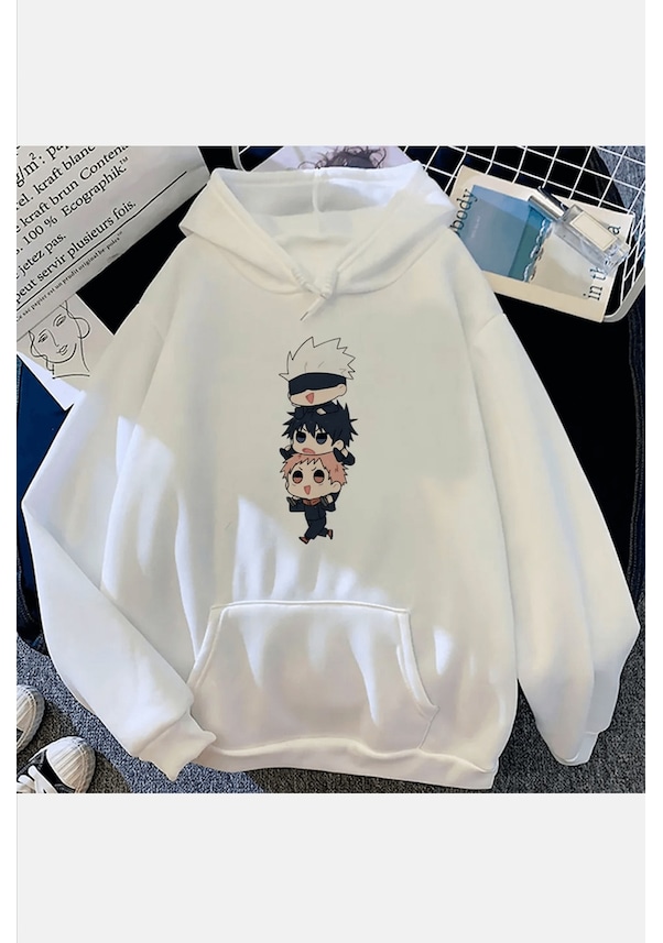 Jujutsu Kaisen Chibi Beyaz Kapşonlu Sweatshirt Fiyatları ve Özellikleri