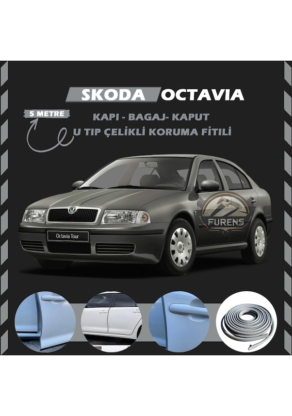 Skoda Octavia Oto Araç Kapı Koruma Fitili 5metre Parlak Gri Renk