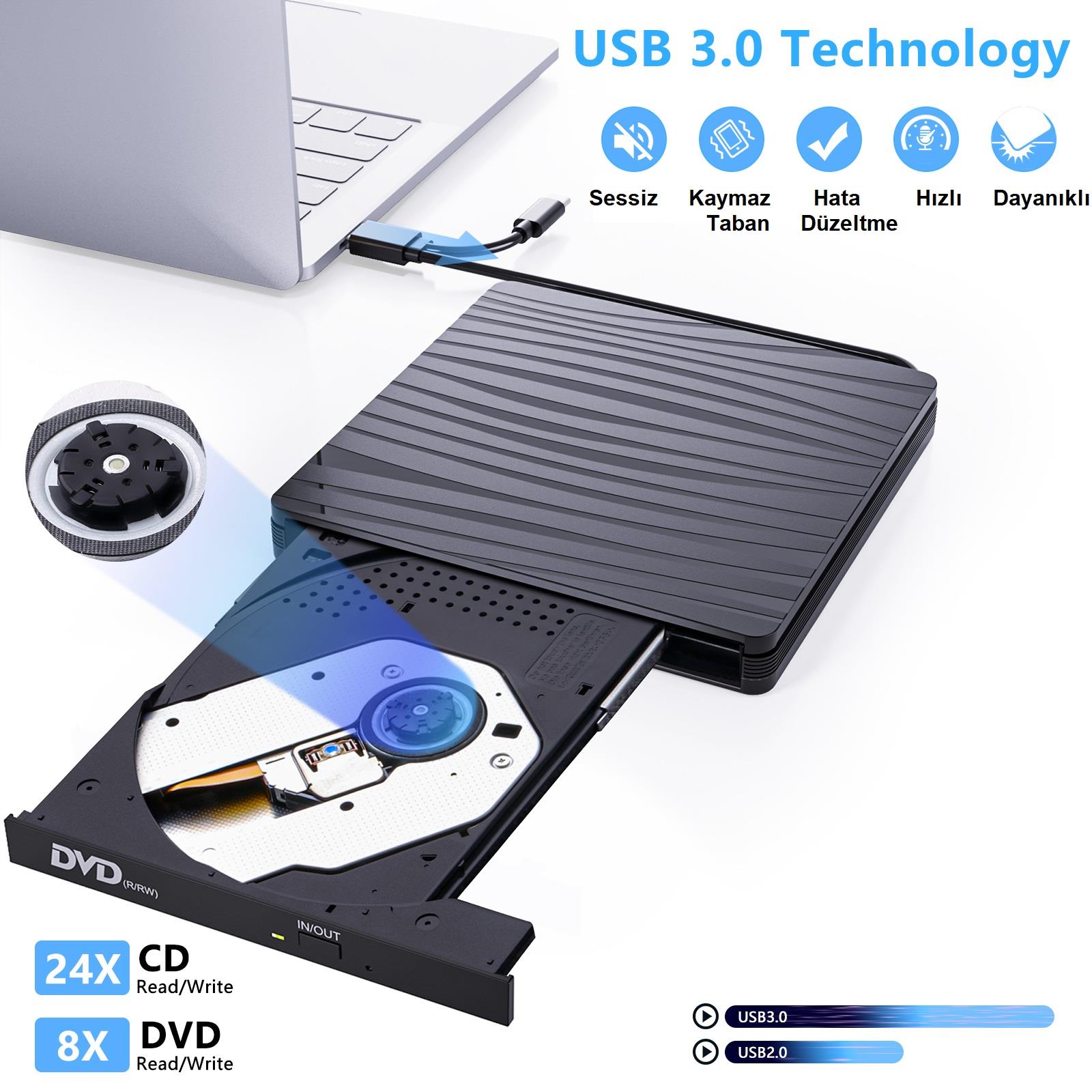 Upway Dvd Rw Usb Type C Slim Harici Cd Dvd Yaz C Okuyucu Macbook