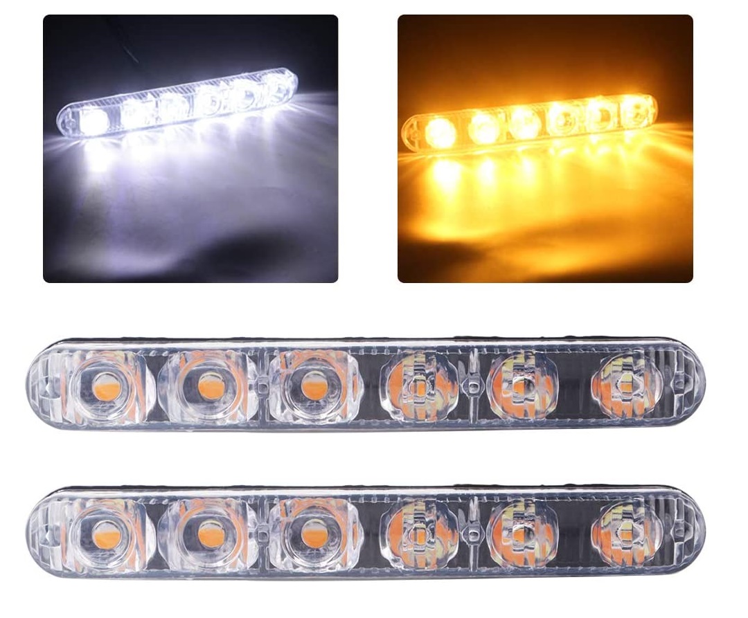 12V DRL Su Geçirmez 6 LED Dönüş Sinyalli Çift Renk Gündüz Ledi