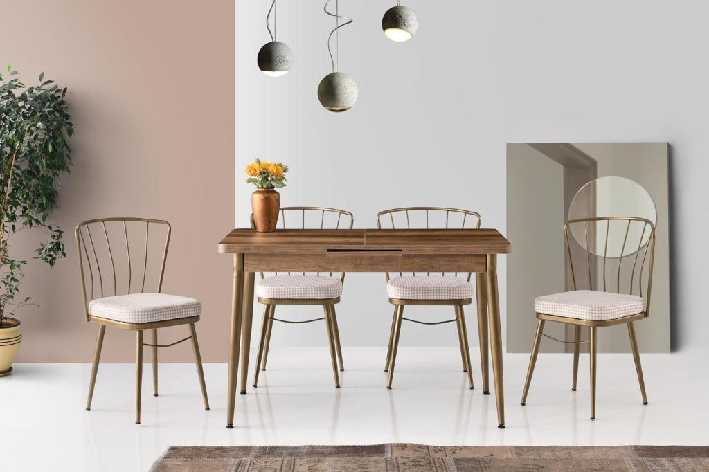 modern ceviz desen acilir mutfak masasi 70x120 ve 4 sandalye fiyatlari ve ozellikleri