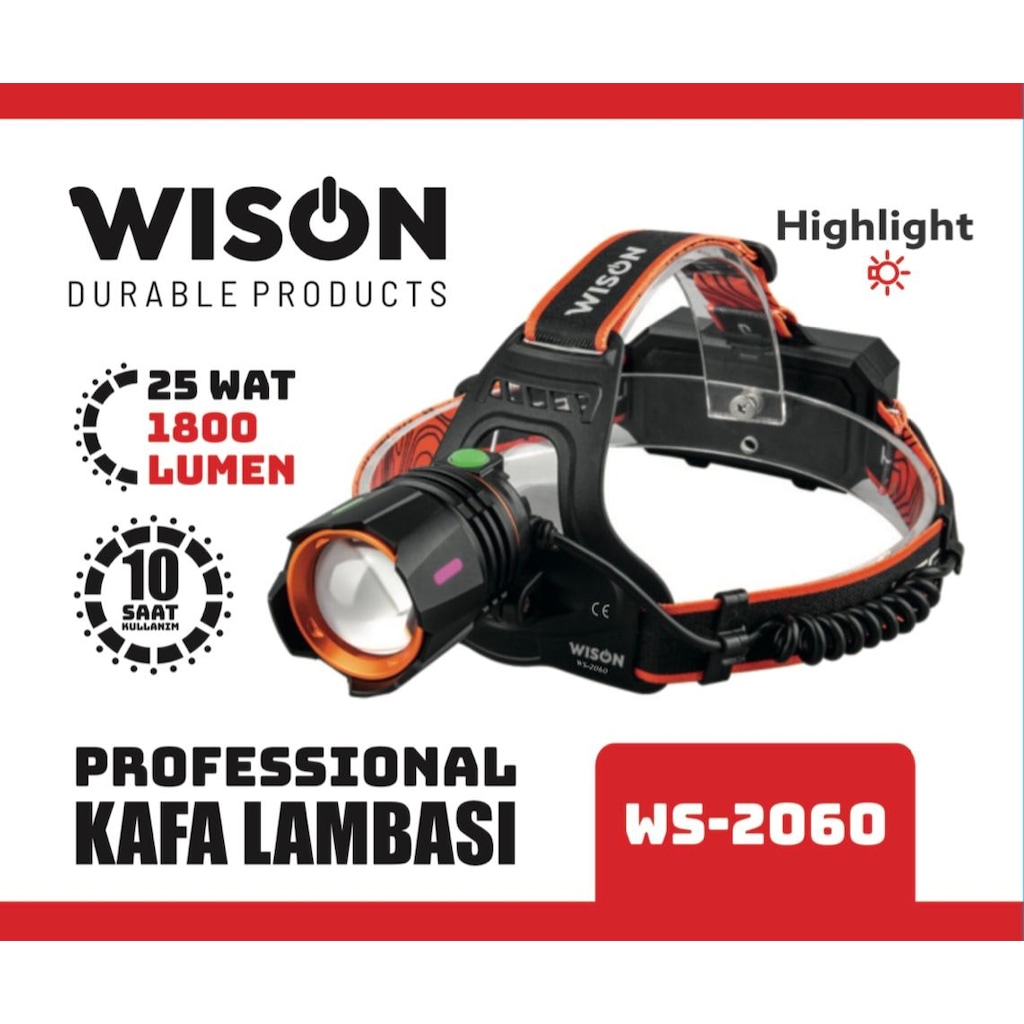 Wison WS-2060 25W 1800 Lümen Şarjlı Kafa Feneri Siyah Fiyatları
