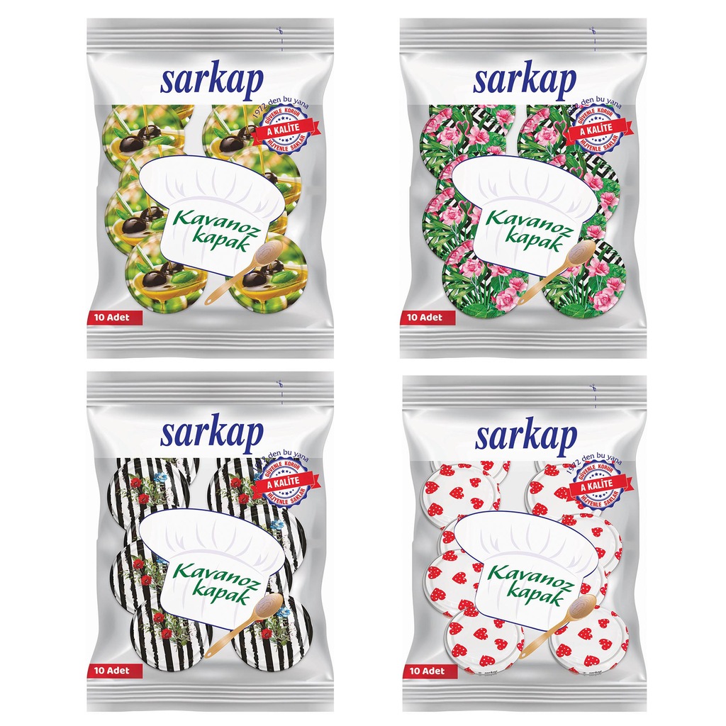 Sarkap 1 Koli 36x10 Lu Paket Hijyenik Posetli Kavanoz Kapagi 4 Farkli Desen 82mm N11pro Com