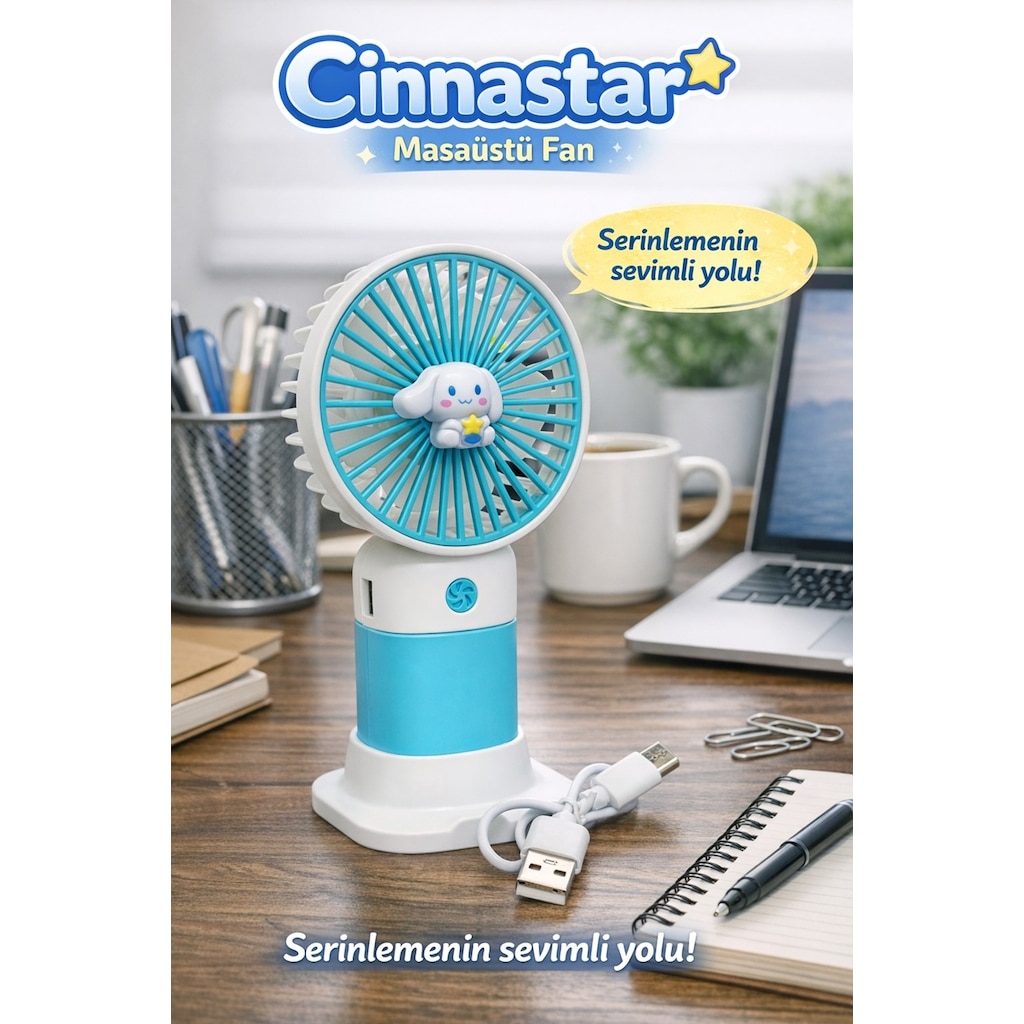 Jasper Turkuaz-beyaz Cinnamoroll Figürlü Taşınabilir Standlı