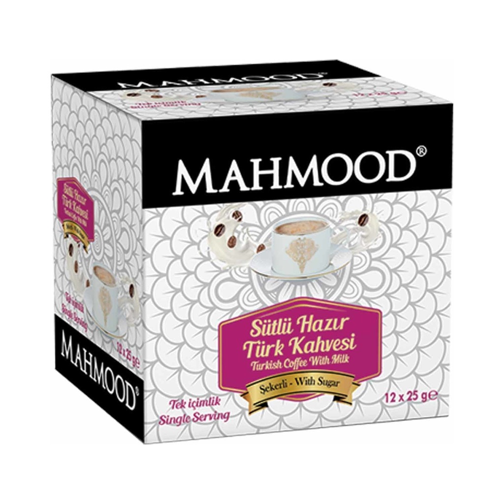 Mahmood Coffee Sütlü Şekerli Tek İçimlik Türk Kahvesi 12 x 25 G