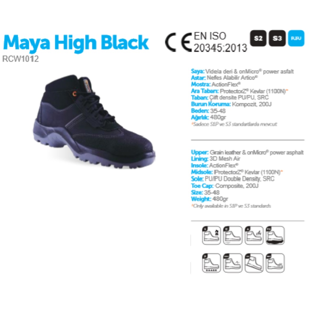 Rockwell Rcw1012 Maya High Black Is Guvenligi Ayakkabisi N11pro Com
