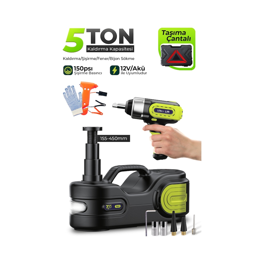7GO 5 Ton 4in1 Profesyonel Elektrikli Hidrolik Kriko Seti - 12V