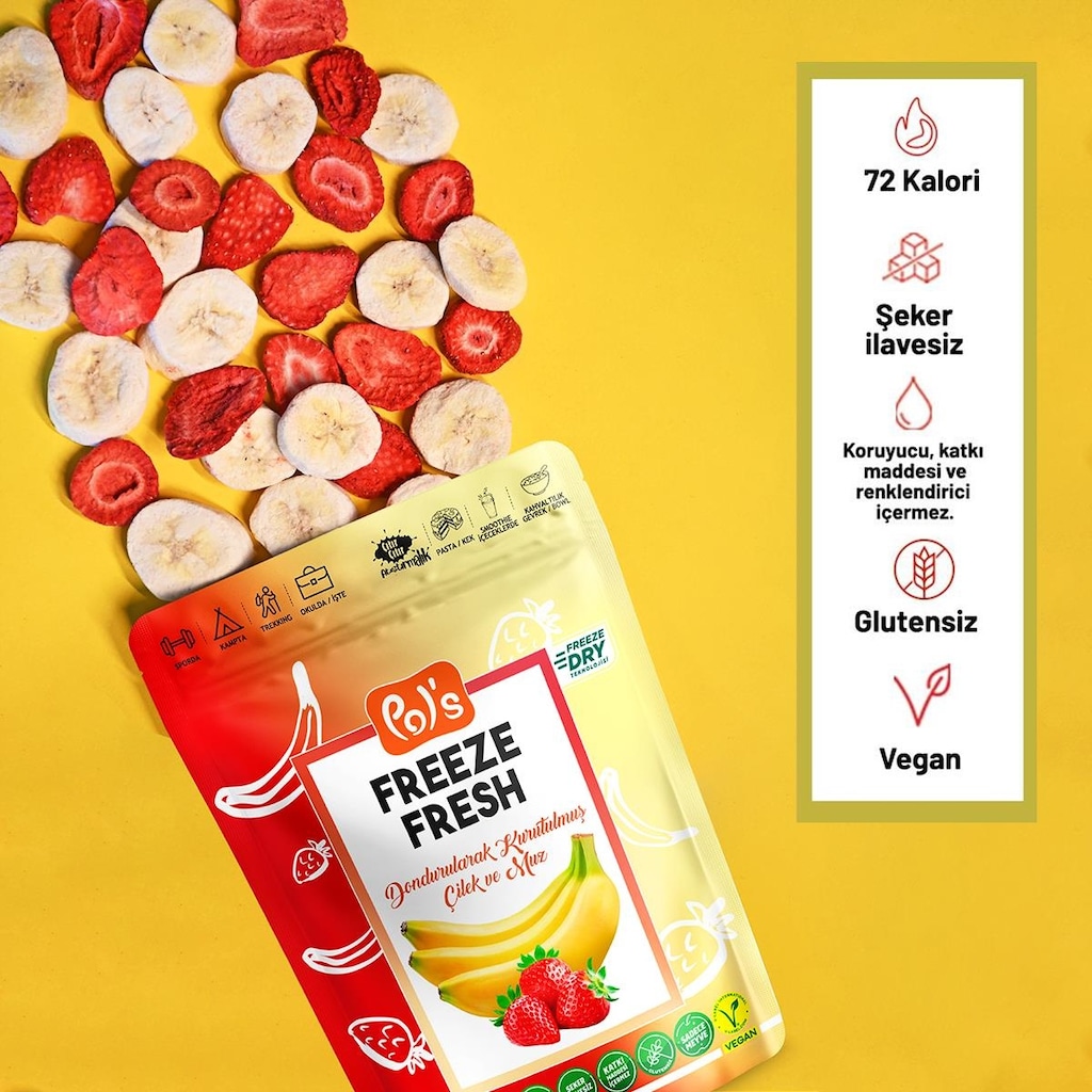 Pol's Freeze Fresh Dondurularak Kurutulmuş Muz - Çilek Mix 20 g