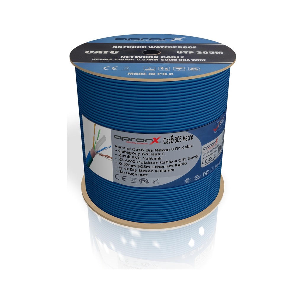 Apronx Cat6 23AWG 305 Metre Outdoor 0.57 MM Mavi Network Kablosu