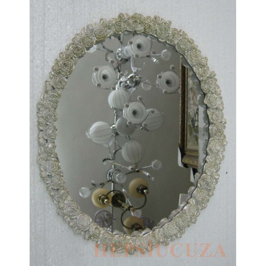 Polyester Döküm Çerçeveli Gül Desenli Oval Dekoratif Ayna ...