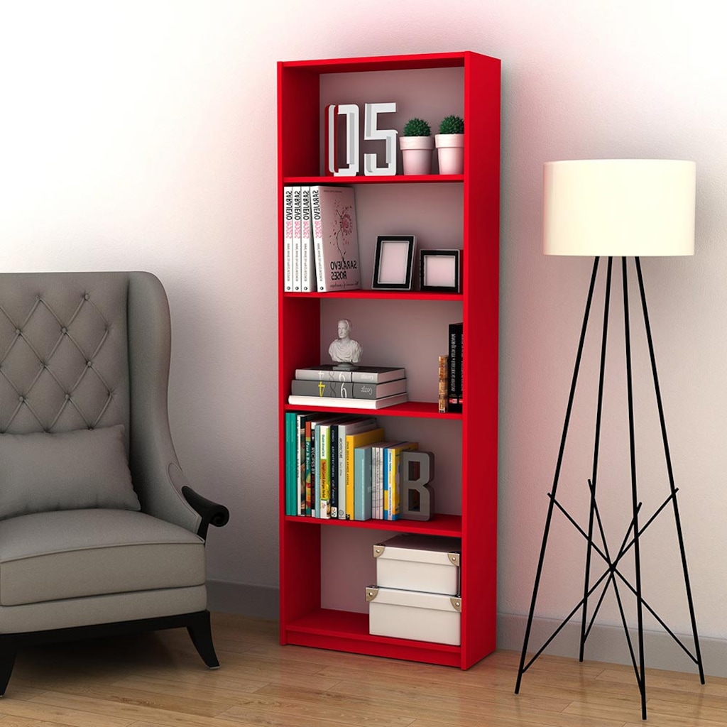 Adore Mobilya Modern 5 Raflı Kitaplık Kırmızı