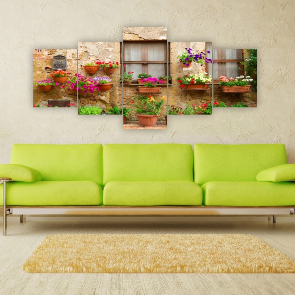 cicekli pencere onu parcali kanvas tablo 150x70cm