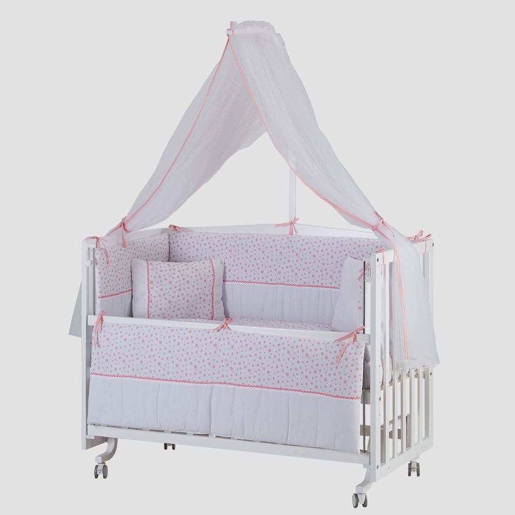 G G Baby Bianco Ahsap Kademeli Tekerlekli Besik Yatak Pembe Puanli Muslin Uyku Seti N11pro Com