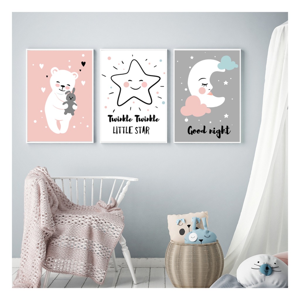 Bebek Odası Pembe Duvar Tablo Poster Seti Çerçeveli Bebek Odası Pembe Duvar Tablo Poster Seti Çerçeveli