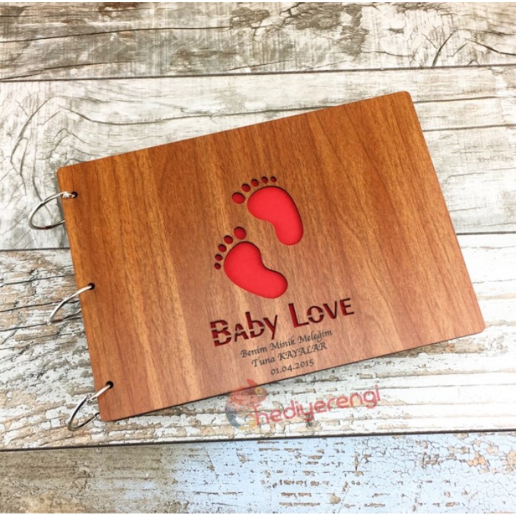 İsme Özel Baby Love Ahşap Fotoğraf Albüm ve Bebek Albümü
