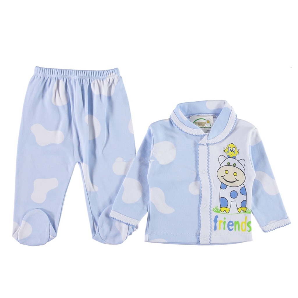 Erkek ve Kız Bebek 03 Ay Patikli İnek Damalı İkili Takım