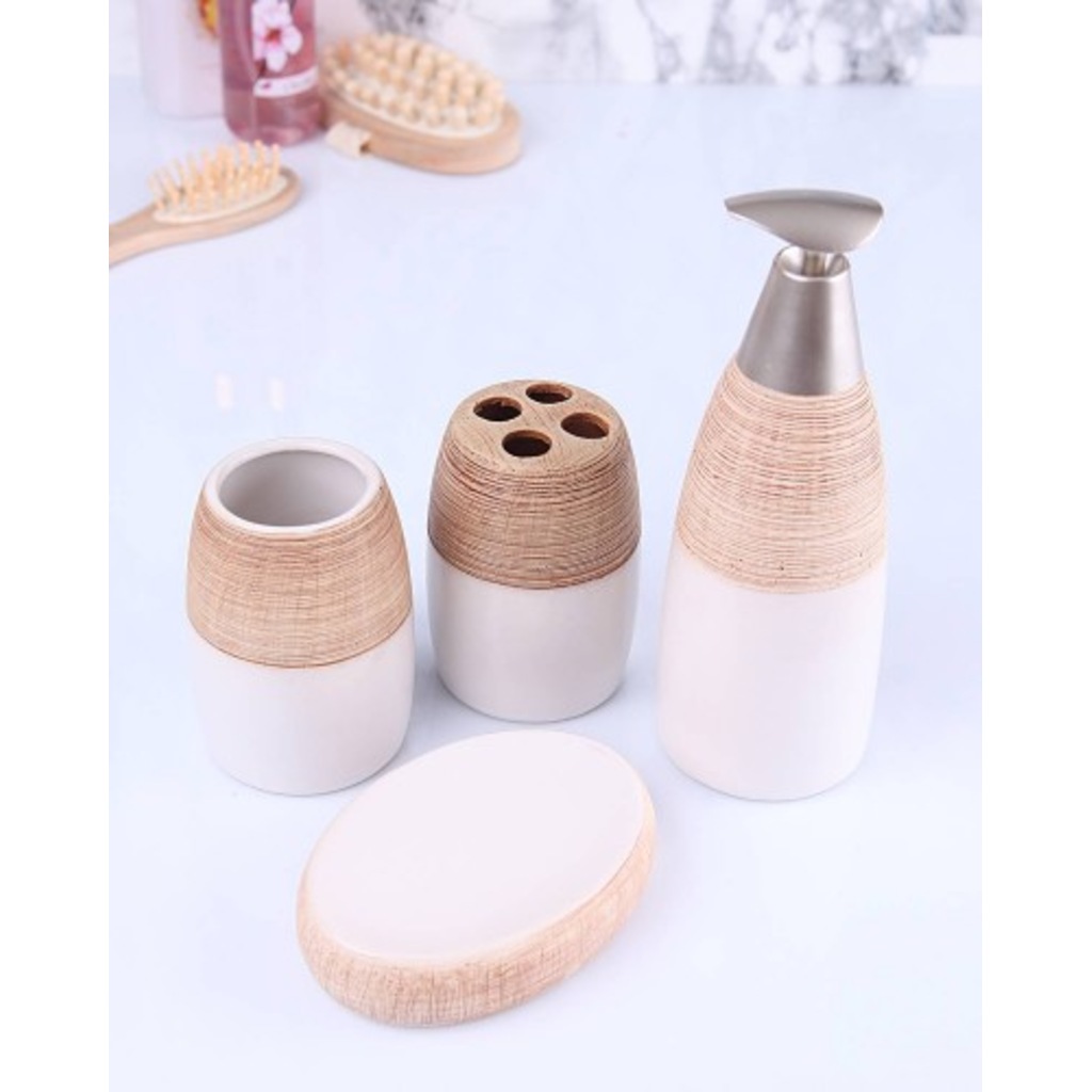 4 Parça Seramik Banyo Sıvı Sabunluk Seti 4 lü Takım