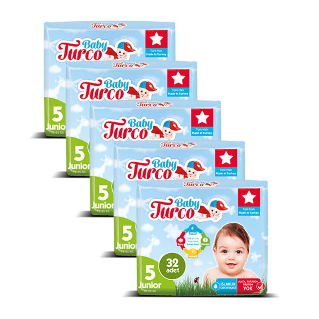Baby Turco Bebek Bezi 5 Beden Junior 1225 Kg 160 Adet