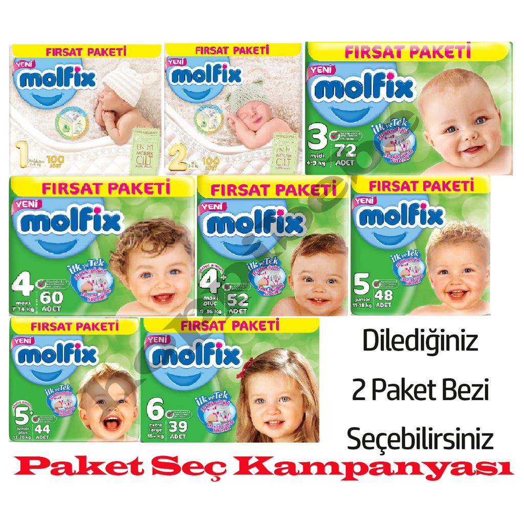 Molfix Bebek Bezi 1 2 3 4 4+ 5 5+ 6 Beden Paket Seç Fiyatları ve