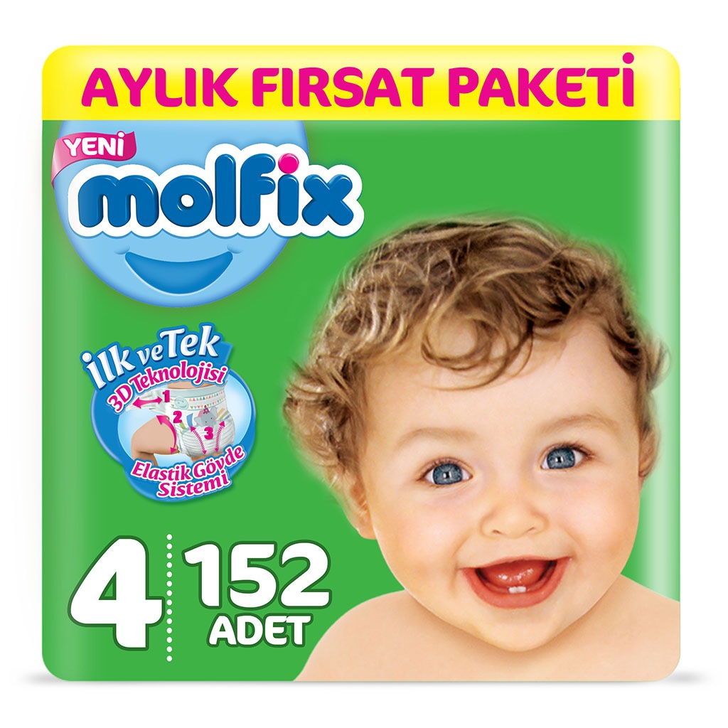 Molfix Bebek Bezi 4 Beden Maxi Aylık Fırsat Paketi 152 Adet