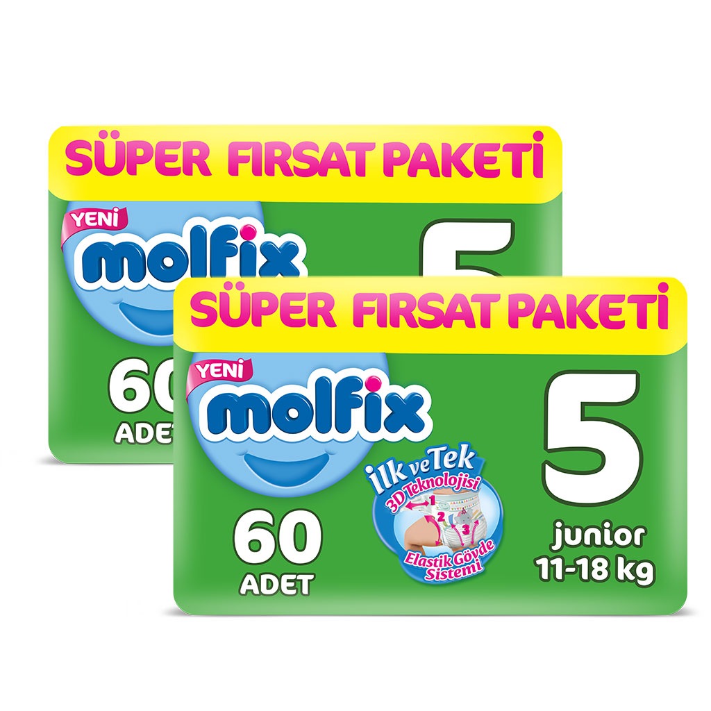 Molfix Bebek Bezi 5 Beden Junior 2�li Süper Fırsat Paketi 120 Ad