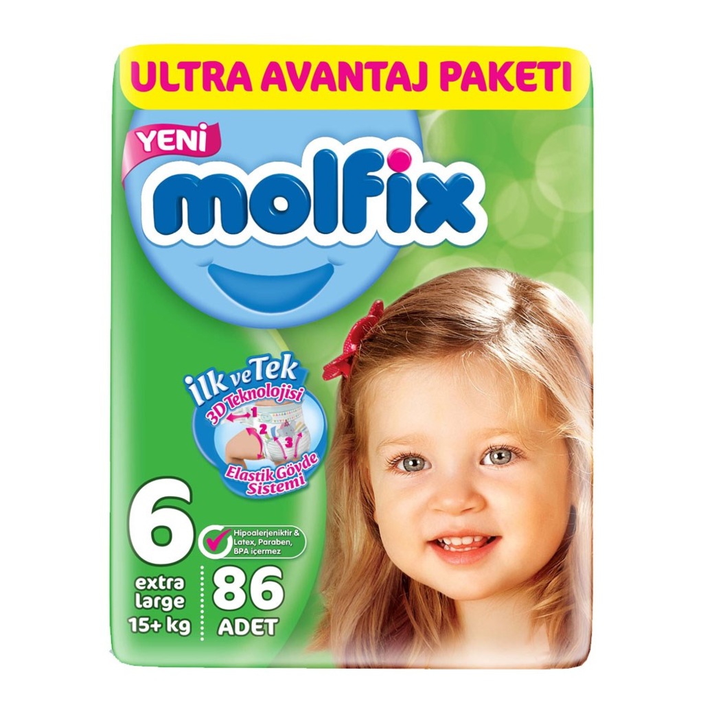 Molfix Bebek Bezi 6 Beden Extra Large 15+ Kg 86lı Ultra Avantaj