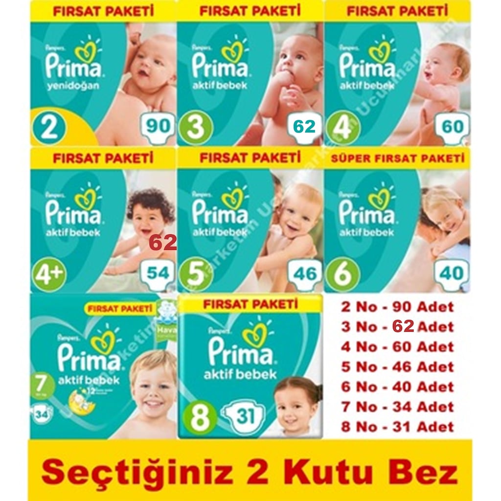 Prima Bebek Bezi 1 2 3 4 4+ 5 6 7 Numara 2 PAKET Fiyatları ve Özellikleri