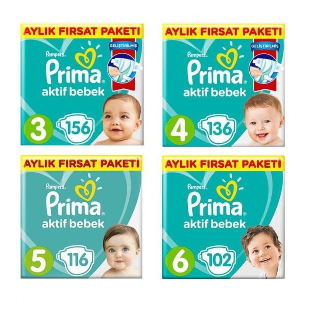 Prima Bebek Bezi Aktif Bebek 3456 Numara Aylık Fırsat Paketler