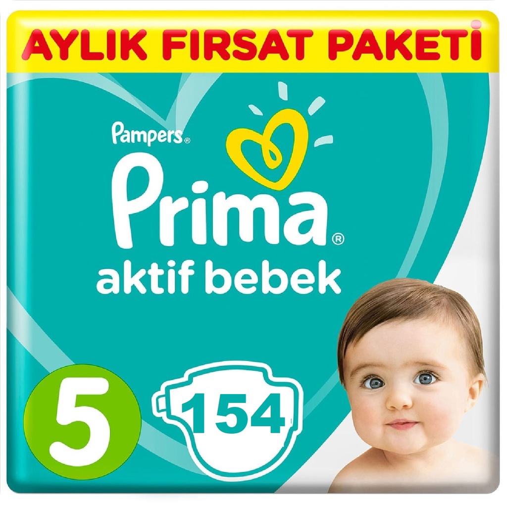 Prima Bebek Bezi Aktif Bebek 5 Beden Junior Aylık Paketi 154 Adet