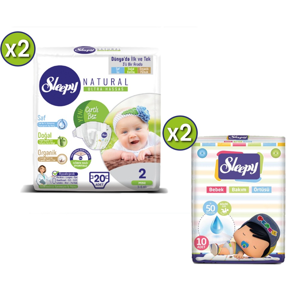 Sleepy 2 Numara Bebek Bezi 40 Adet Bebek Bakım Örtüsü 20
