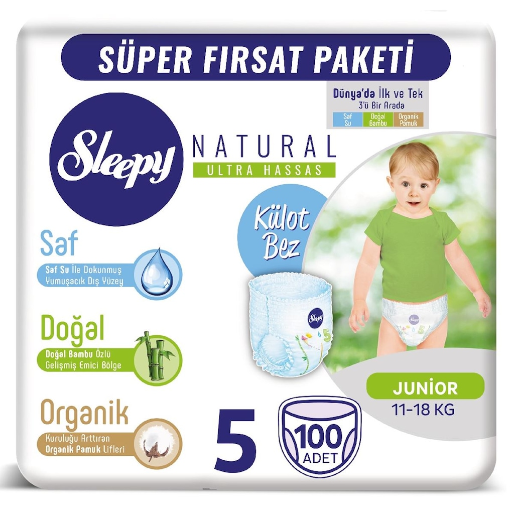Sleepy Natural KÜLOT Bez 5 Beden Junior 100 Adet 11-18 kg