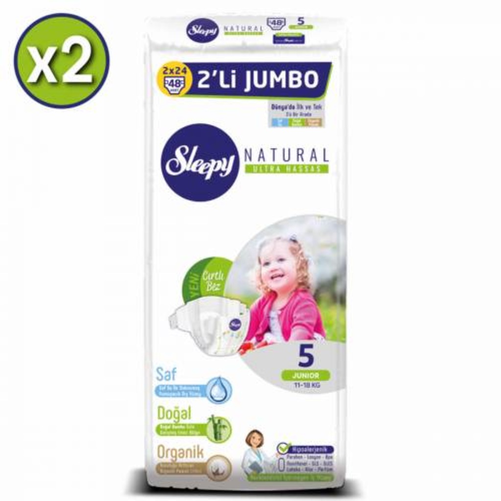 Sleepy 5 Numara Natural Bez Junior 4* 24 = 96 Adet 11-18 kg