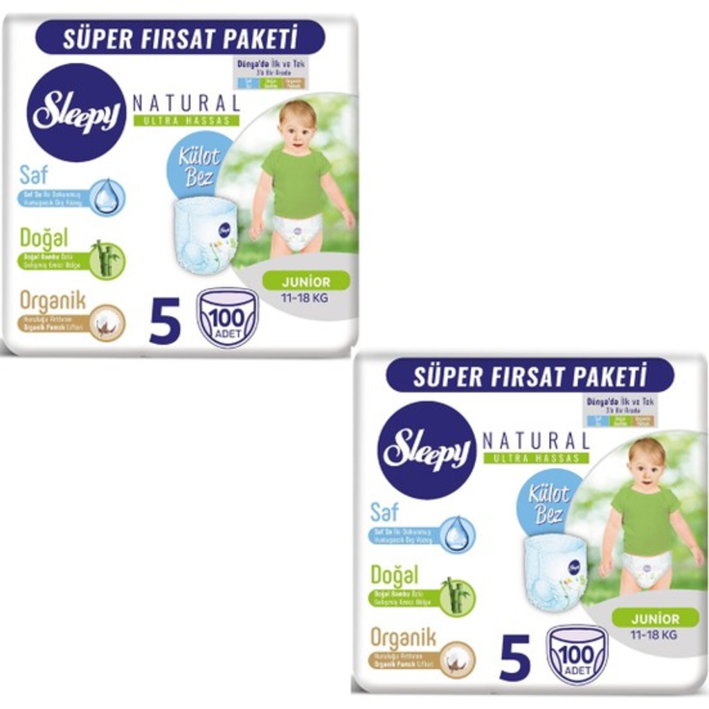 Sleepy 5 Numara Natural Külot Bez Junior 2*100=200 Adet 11-18 kg