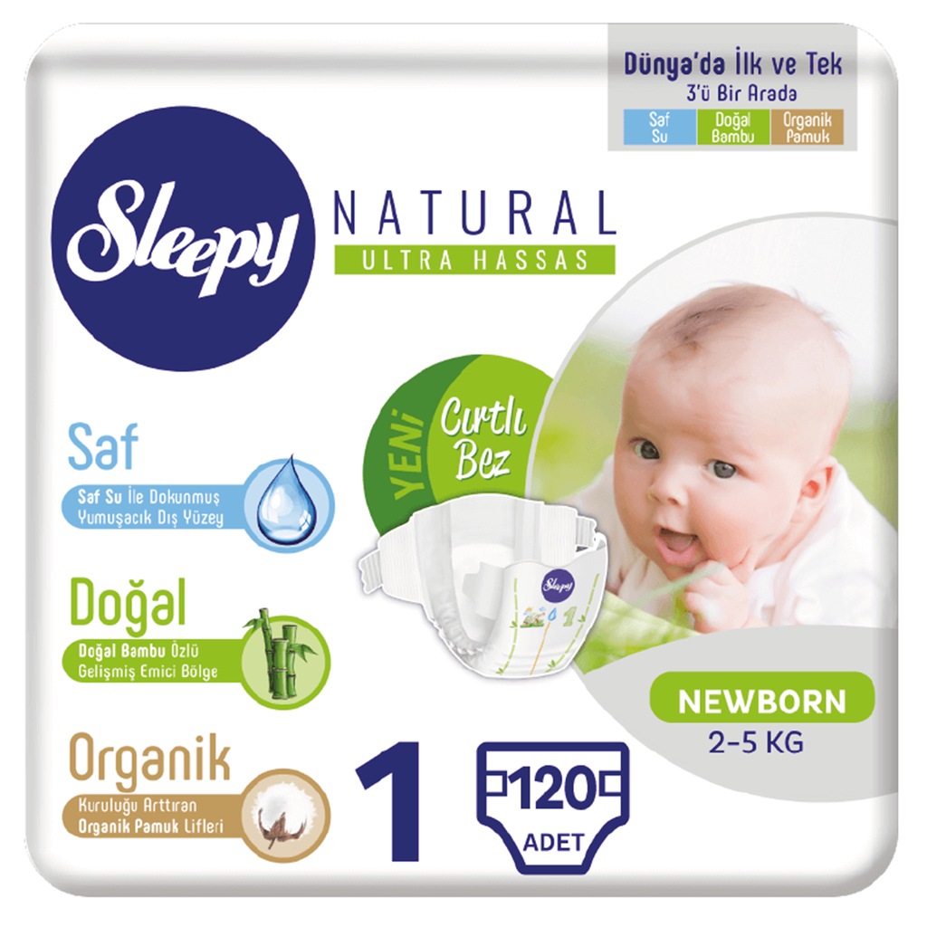 Sleepy Natural Bebek Bezi 1 Numara Yenidoğan 120 Adet Fiyatları ve