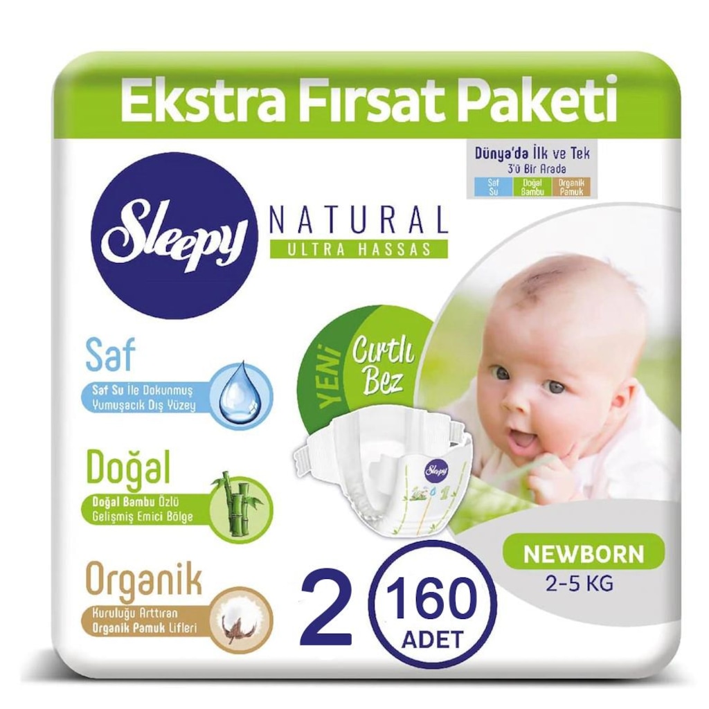 Sleepy Natural Bebek Bezi 2 Beden Numara 36 Kg 160 Adet