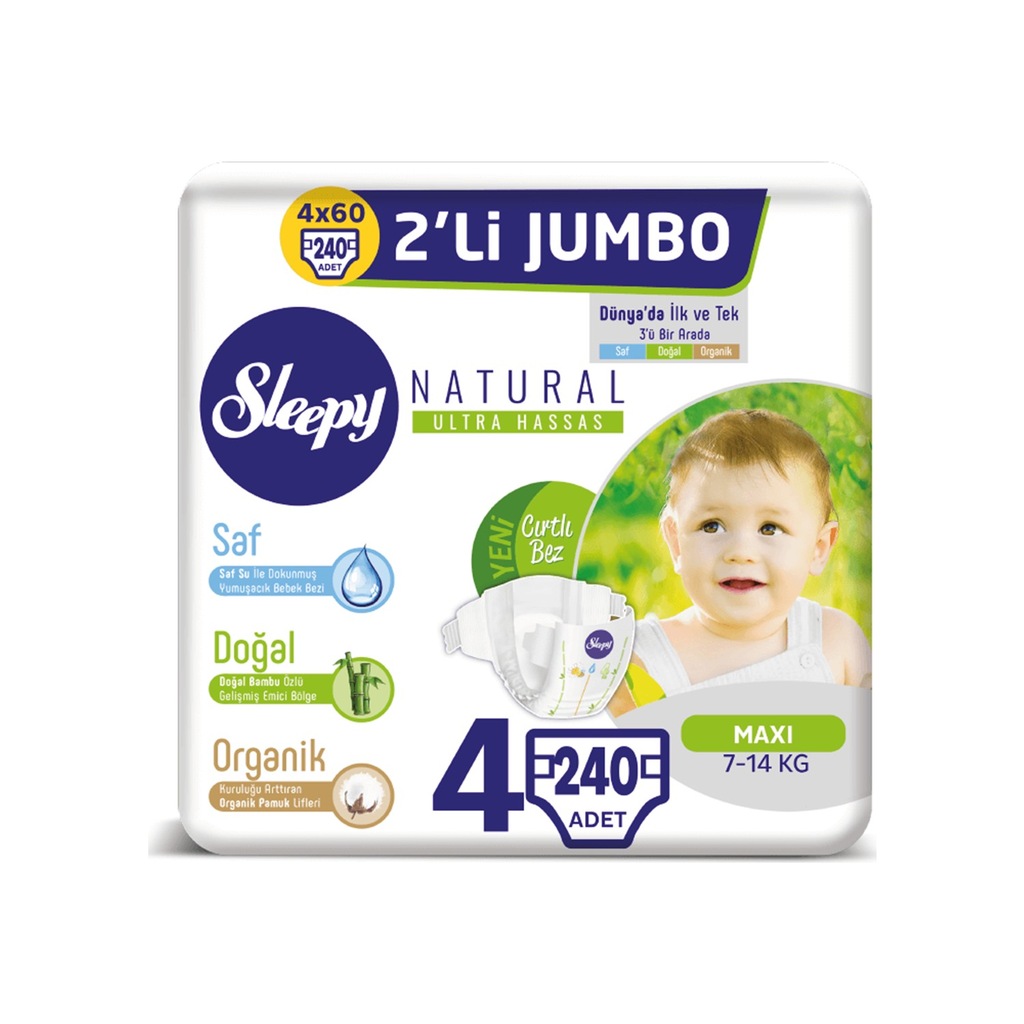 Sleepy Natural Bebek Bezi 4 Numara 60X4 (240 Adet) Fiyatları ve Özellikleri