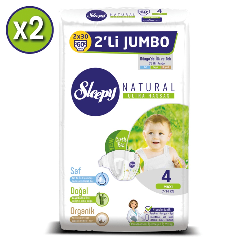 Sleepy Natural Bebek Bezi 4 Numara Maxi 2X2�Lİ JUMBO 120 li Fiyatları