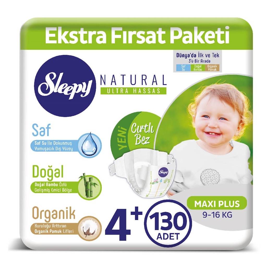 Sleepy Natural Bebek Bezi 4+ Numara Maxi Plus 130 Adet Fiyatları ve