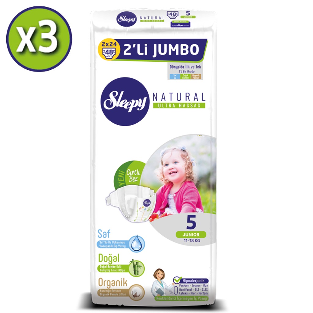 Sleepy Natural Bebek Bezi 5 Numara Junior 2�Lİ JUMBO Sleepy Natural Bebek Bezi 5 Numara Junior 2�Lİ JUMBO