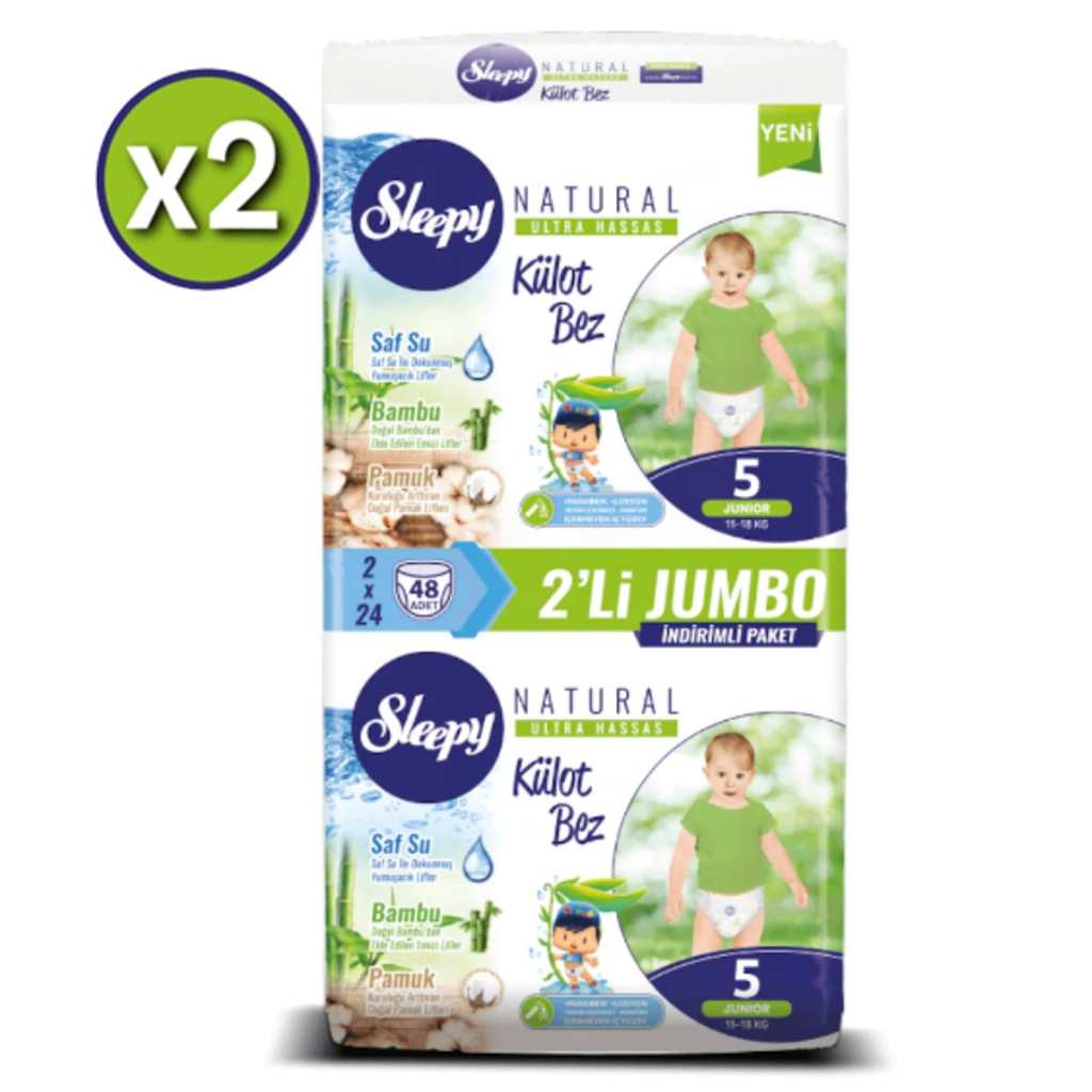 Sleepy Natural Bebek Bezi 5 Numara Külot Bez Junior 2�Lİ JUMBO