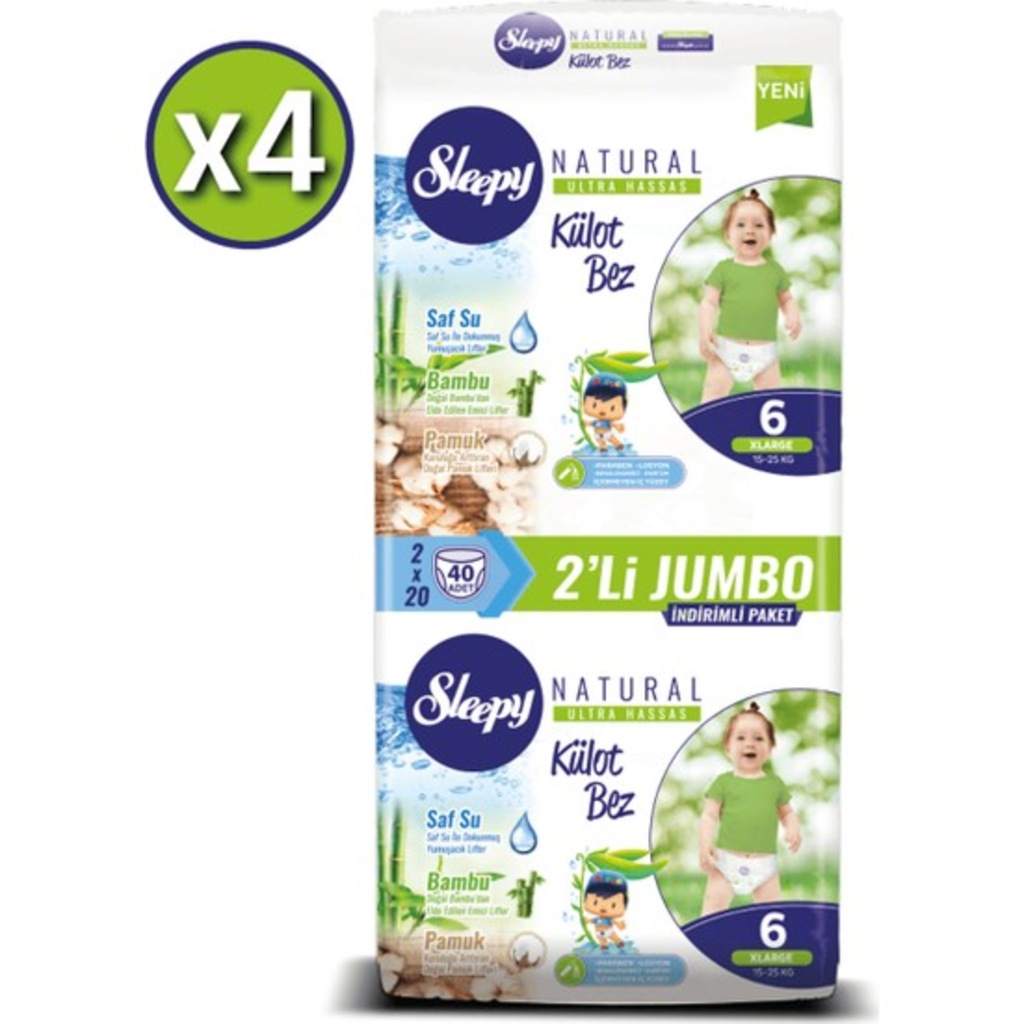 Sleepy Natural Külot Bez Ikili Jumbo 6 Numara 40X4 (160 Adet)