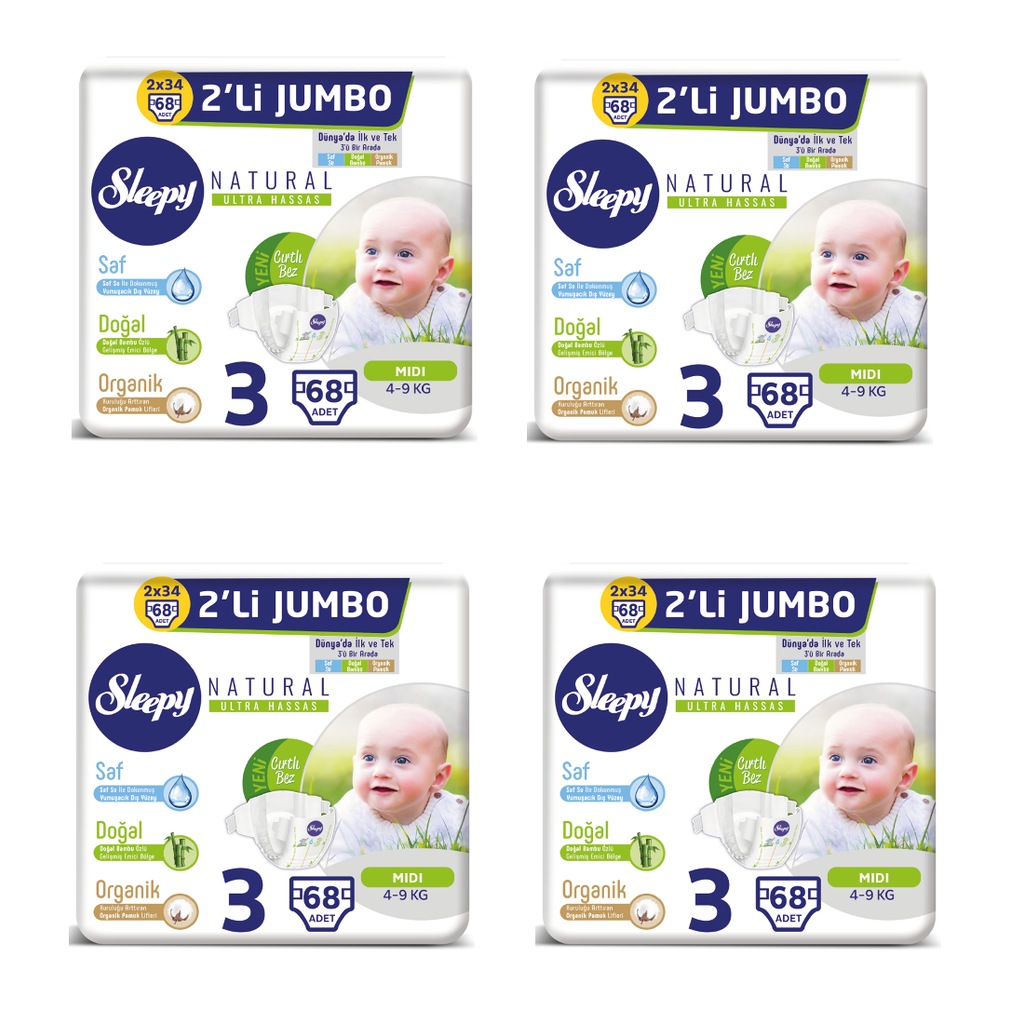 Sleepy Naturel Bebek Bezi İkili Jumbo 3 Numara 2X4 272